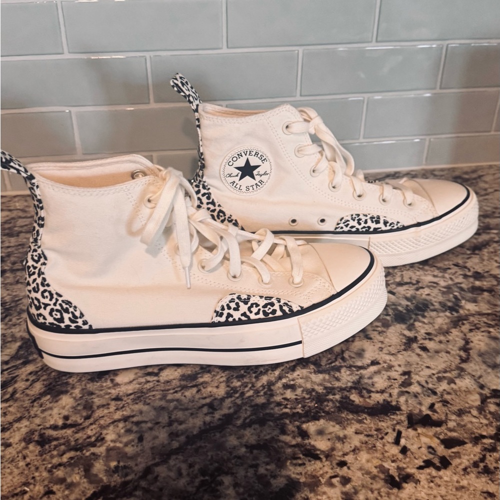 Converse Women's Classic White and Leopard Sneakers